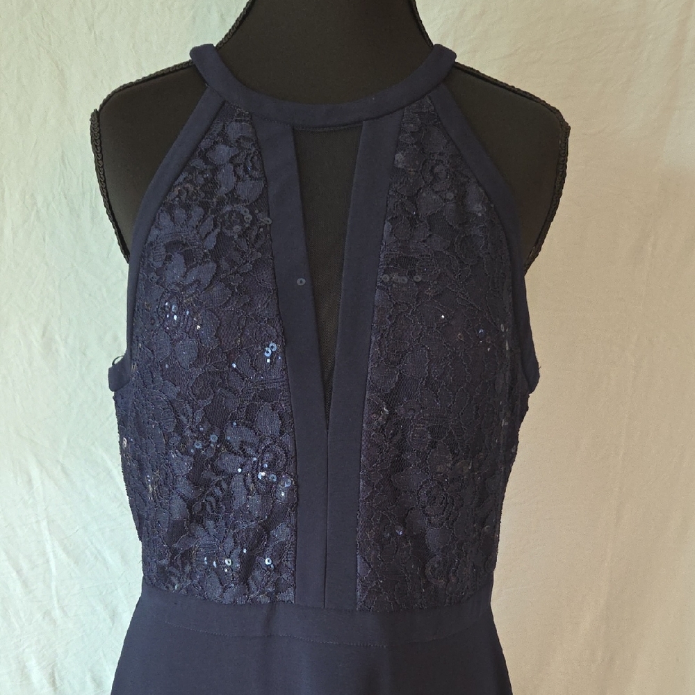 Night Way Collections Navy Lace Halter Dress